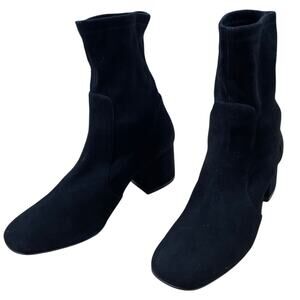 Stuart Weitzman Square Toe Suede Boots SC670 Black Women's Sz 8.5 New With Flaws